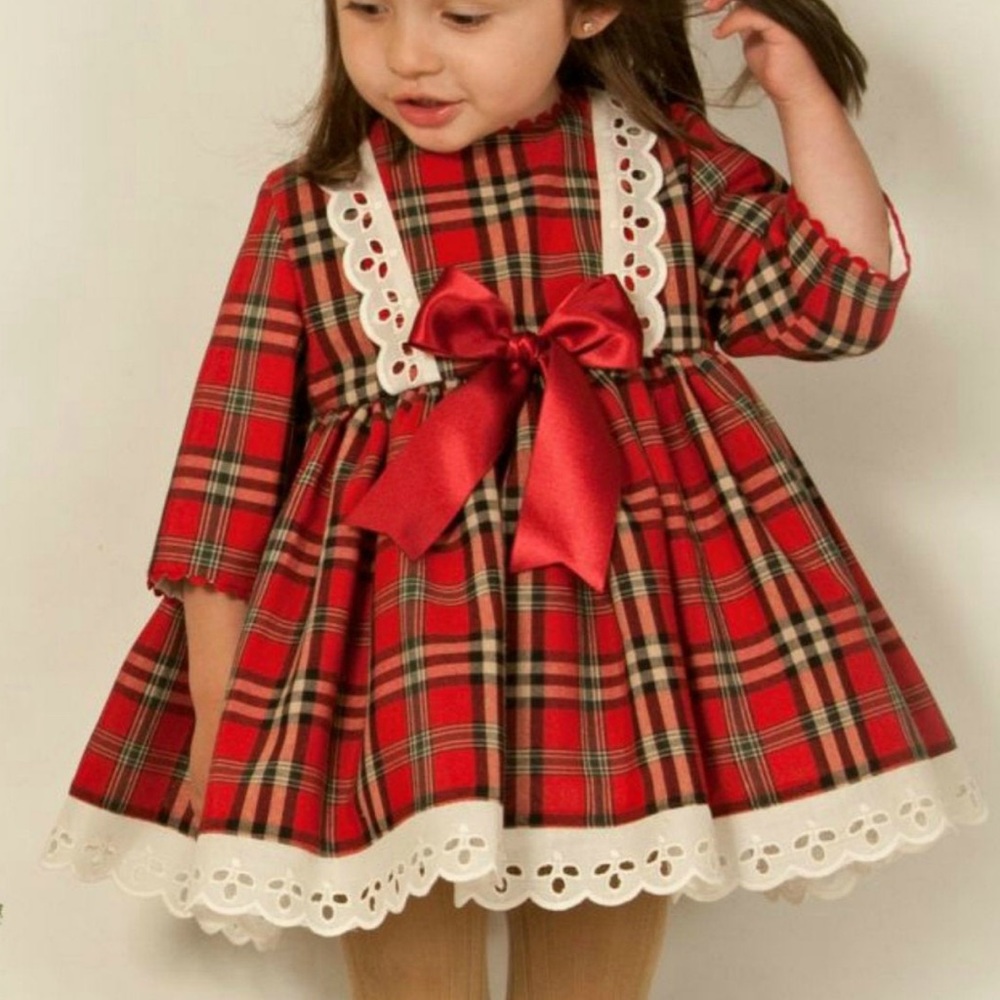 Designer Christmas dress red plaid 18m